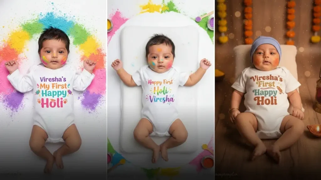 Baby First Holi Photo Ideas Prompts