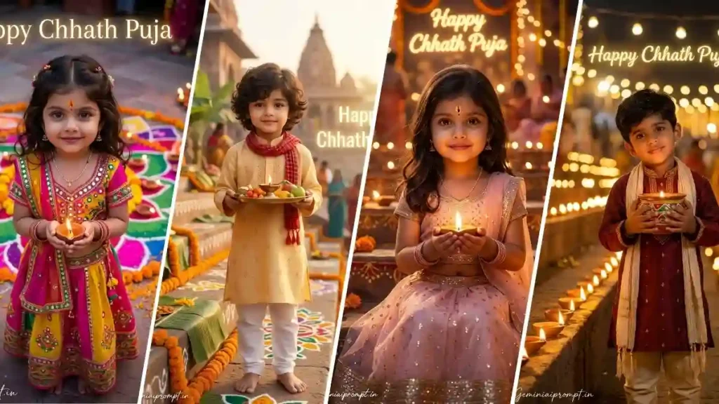Make your little one shine with these Chhath Puja Photo Editing Prompts for Kids—cute, vibrant, and perfect for creating heart-melting festive photos!