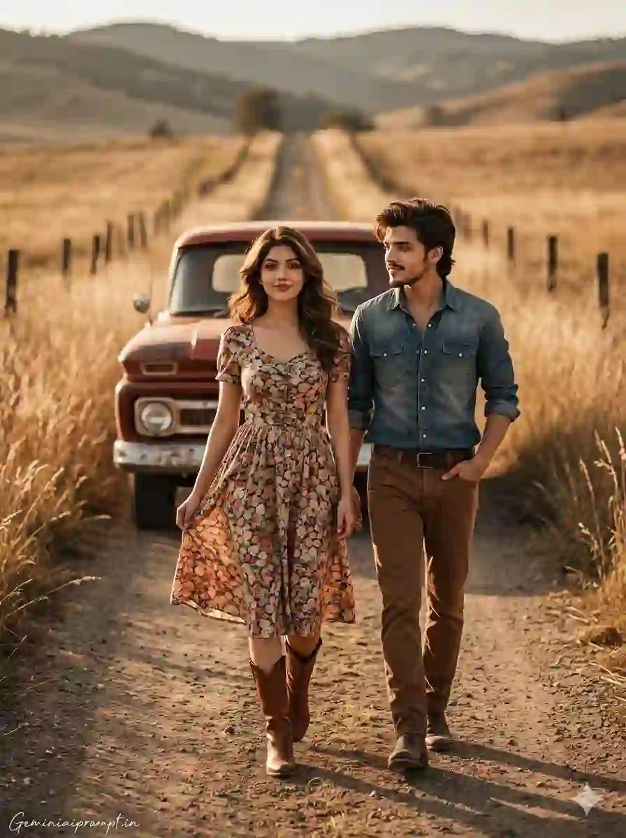 Vintage Retro Couple AI Photo Prompt Fire Effect Shot