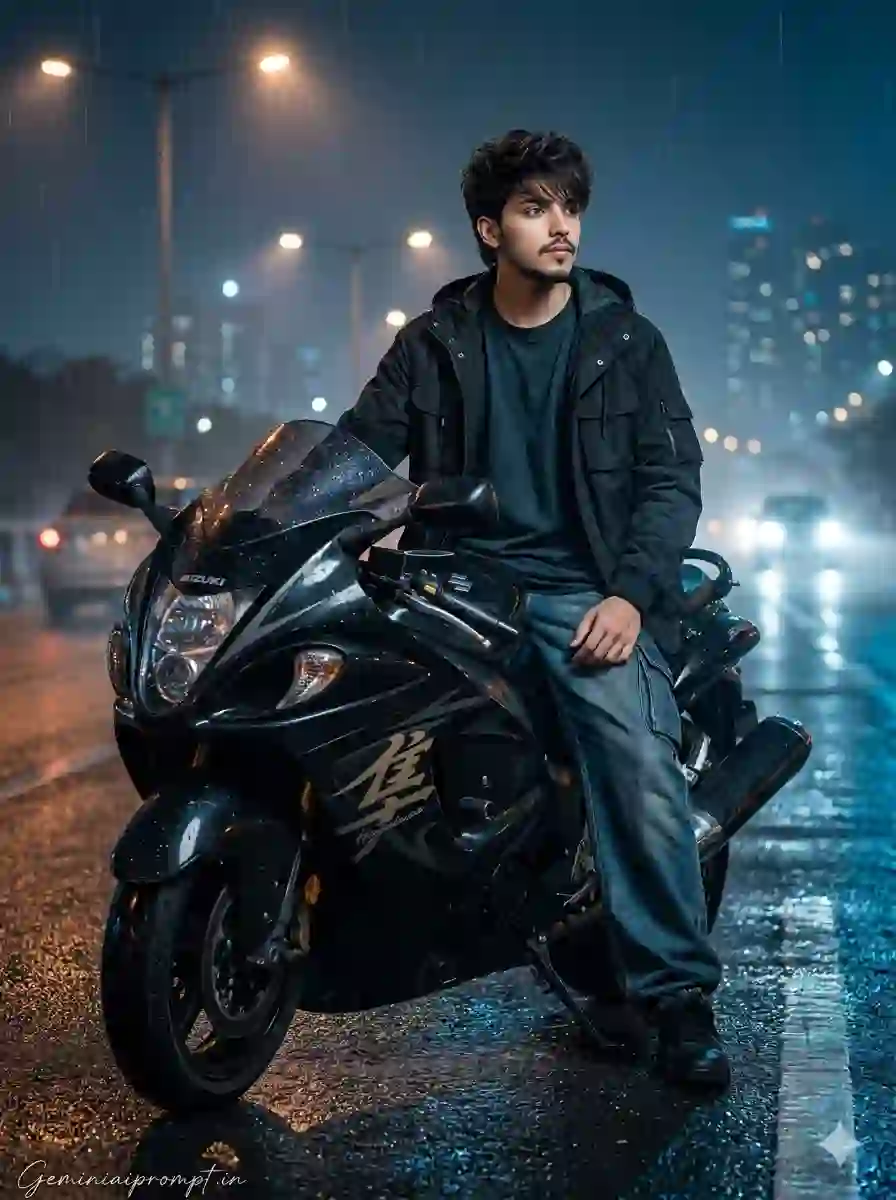 AI prompt image: Viral Biker Photos Prompts for Boys Prompt Dramatic Light...