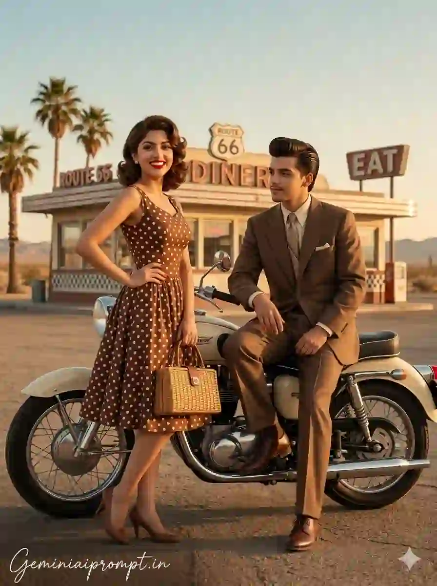 Vintage Retro Couple AI Photo Prompt Dramatic Lighting Scene