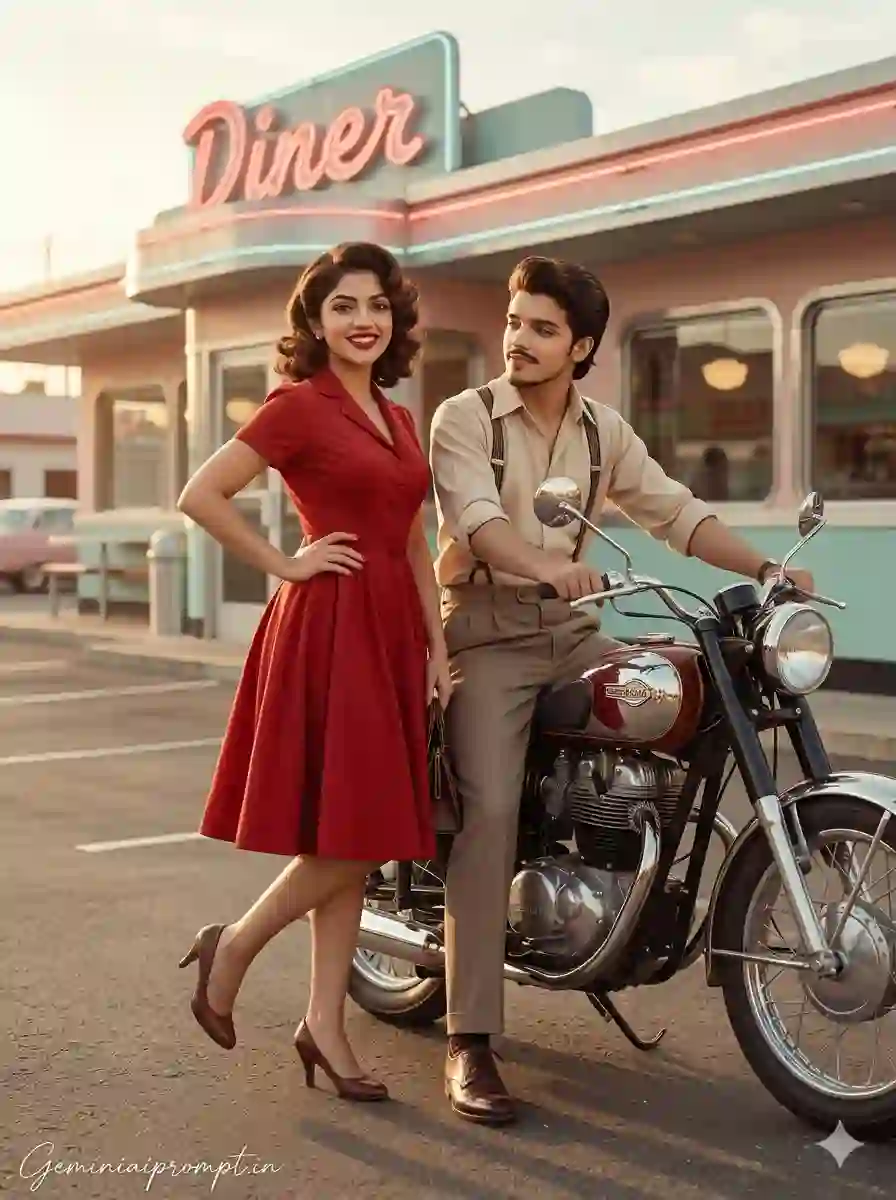 Retro Syle Vintage Couple Photo Editing Prompt Fire Effec...